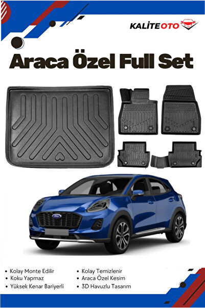 ko kaliteoto Ford Puma 2025 Model Yumuşak Paspas+Üst Bagaj Havuzu Setiii