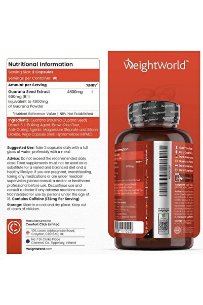 WeightWorld Pure Guarana 4800mg, 180 Capsules - Energy & Vitality