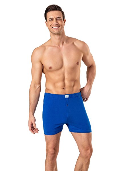 OBJE Men's Cobalt Blue Combed Cotton Buttoned Boxer