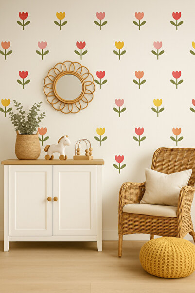 sanatıbedi ملصق حائط على شكل زهور ملونة - ملصق زخرفي للزينة لجدار الباب والنافذة