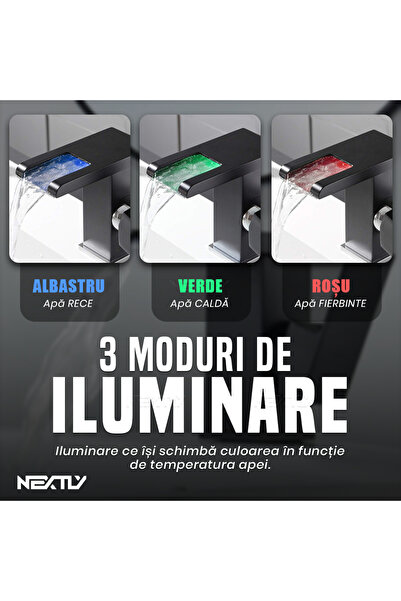 NEXTLY Baterie de baie Cascade cu LED-uri negre mate de la – Oțel inoxidabil 304 premium