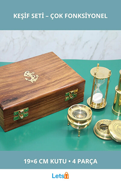 Letsii مجموعة منظار وساعة رملية وبوصلة مع صندوق خشبي