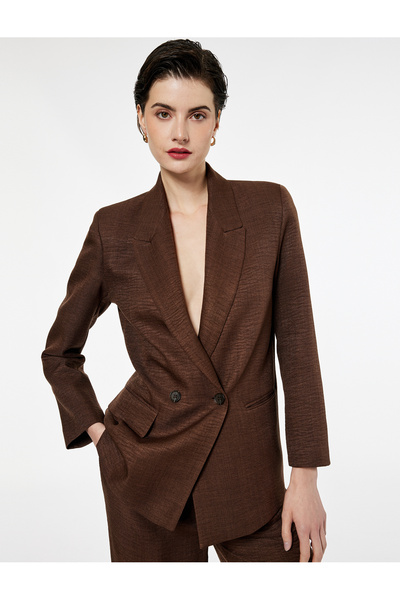 Koton Buttoned Long Sleeve Double-Breasted Collar Blazer Jacket with Pocket Detail