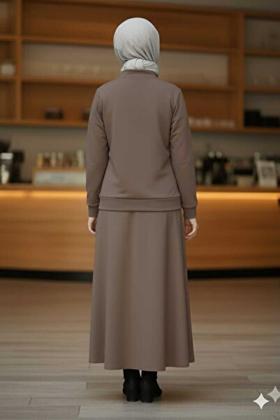 KMKkombin Women's New Season Bottom-Up Buttoned Stone-Embellished Skirt Suit