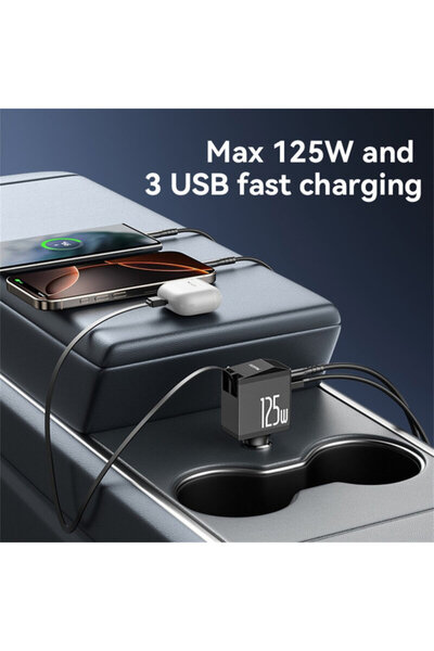 Yesido Car charger with retractable cable, 125W Y71, black