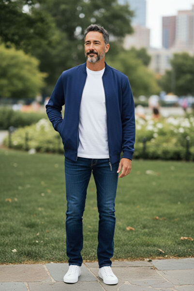 PAPATAY سترة رجالية عادية بياقة حكيم وأكمام طويلة وتصميم مستقيم