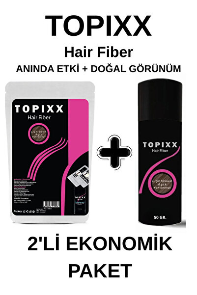 topixx hair fiber 100 Gr. + 50 Gr. 2'li Ekonomik Set Saç Tozu Açık Kahverengi...