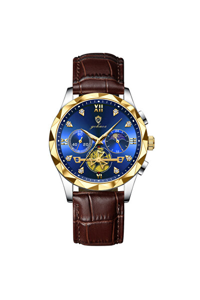 Gohuos Gohuos, Ανδρικό Ρολόι Χειρός, Χαλαζίας, Χρονογράφος, Γνήσιο Δέρμα, Καφ...