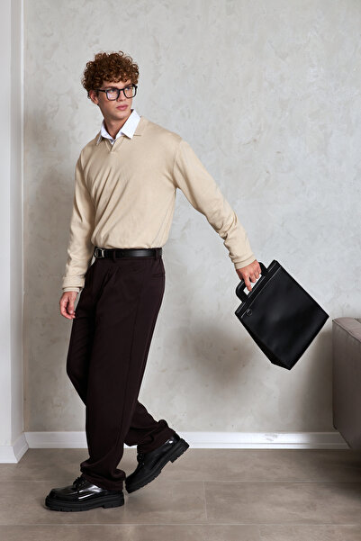 HYMAN Men's Cotton Polo Collar Oversize Knitwear Sweater