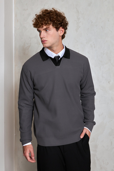 HYMAN Men's Polo Neck Nopeli Oversized Knitwear Sweater