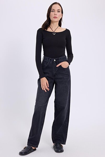 Tudors Women's Slim Fit Slim Fit Cotton Modal Fabric Long Sleeve Boat Neck Black Blouse