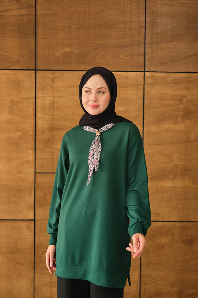 LOCCO Women's Collar Scarf Tunic Emerald Green