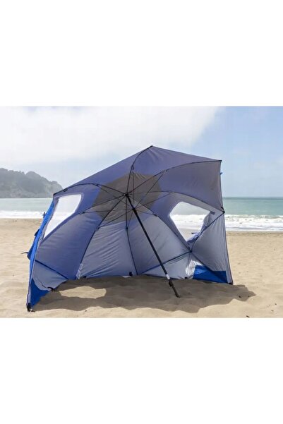 varioshop 2-in-1 Beach Umbrella with Side Panels and Ventilation, Blue
