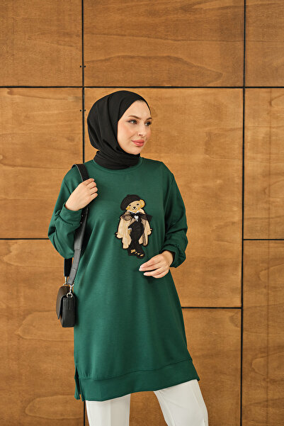 LOCCO Women's Teddy Bear Detail Tunic Emerald Green