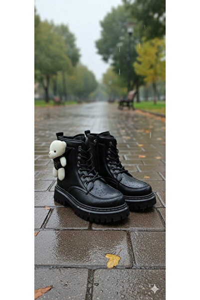 DB Çocuk Ayıcık Detaylı Su Geçirmez Kaymaz Taban Fermuarlı Bağcıklı Bot