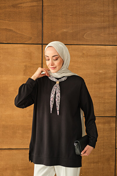 LOCCO Women's Collar Scarf Tunic Black