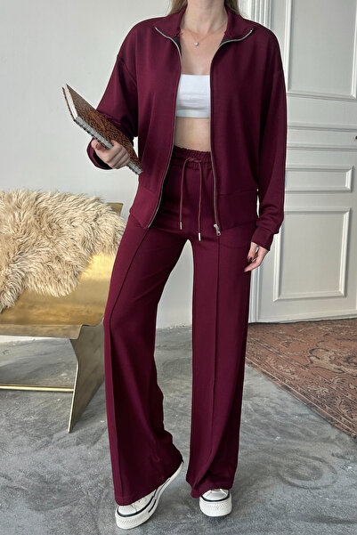 Mogi Butik Women's Modal Fabric Zippered Mock Neck Sets 3106