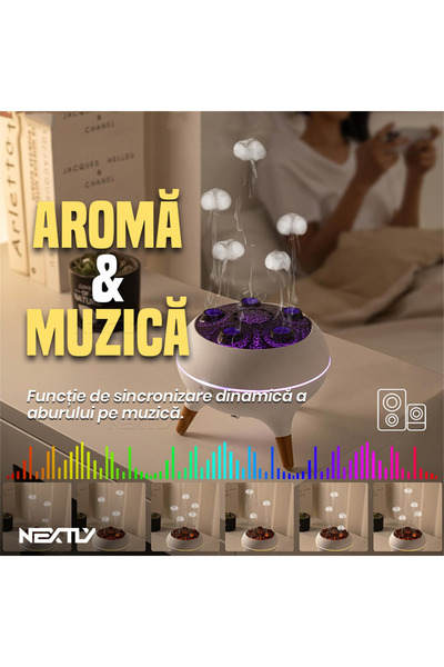 NEXTLY Jellyfish Ultrasonic Aroma Diffuser with RGB Light & Sound-Activated Mist, 250ml, White