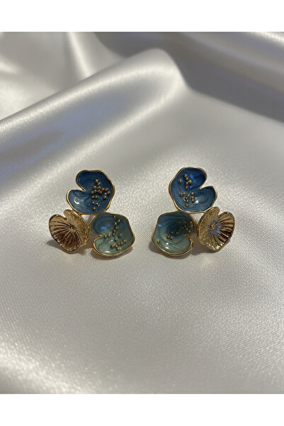 SR Jewelry Box Ocean Bloom Mavi Çiçek Tasarımlı Küpe