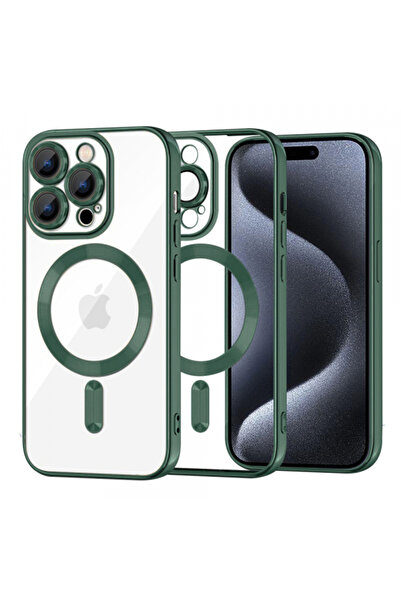 Apple Калъф MagSafe за iPhone 15 Pro, Techsuit, Луксозен кристал, Тъмнозелен