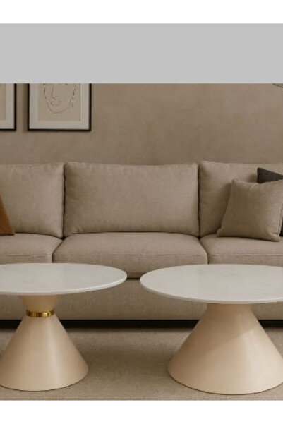 BEC49 Modern Coffee Table Set (2 Pieces) - White Tops and Conical Base