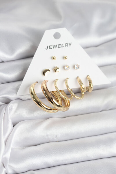 Skygo Gold Color 6 Pairs Brass Women's Earrings Set