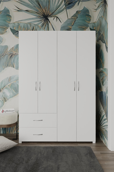 AYMOBSAN Mavera 4 Kapaklı 2 Çekmeceli Gardrop, 120 cm, Beyaz