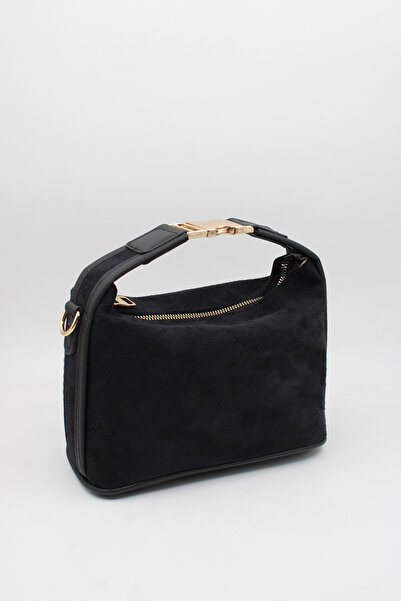 LASSO Geantă de mână, de braț și de umăr, din piele de căprioară neagră, cu î...