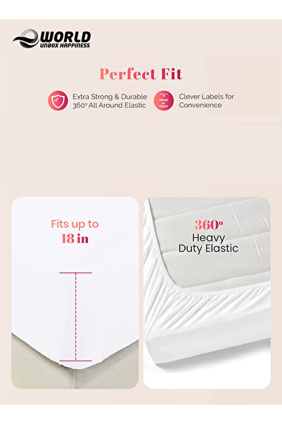 Eworld 2-Piece Single Size Black Cotton Fitted Bedsheet Set, Deep-Pocket Single Sheet & 1 Pillow Cover