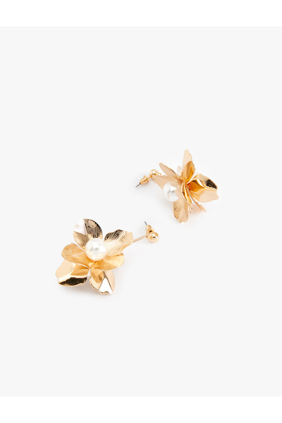 Koton İnci Detaylı Büyük Boy Sallantılı Çelik Çiçek Küpe