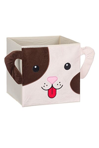 OEM Beige Brown Velvety Storage Box with Dog Pattern 30x30x30cm