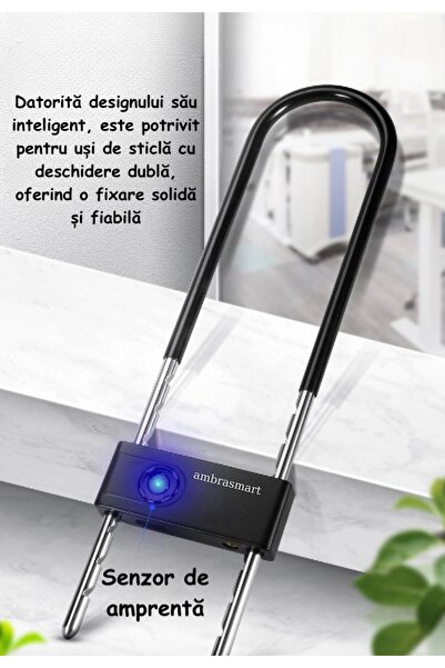 ambrasmart Smart U lock with , black, double locking, anti-theft, for glass doors