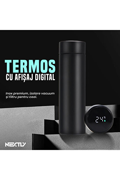 NEXTLY Termos cu afișaj digital, rezistent la apă IPX7, 500 ml din oțel inoxidabil, alb