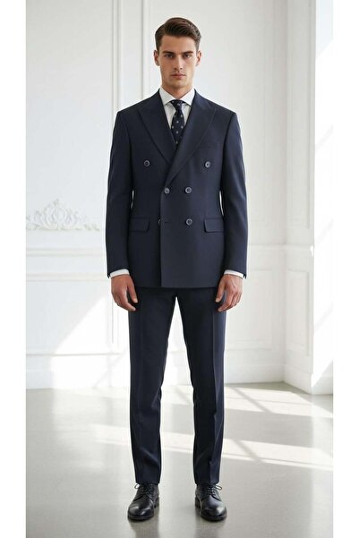 Salihtarzz Takım Elbise Kruvaze SlimFit Lacivert SD42241