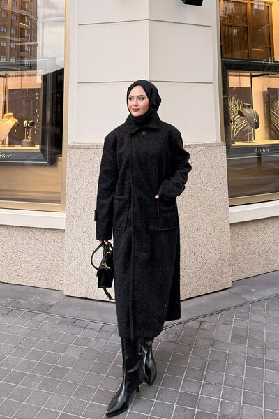 LOCCO Women's Felt Cashmere Coat Black