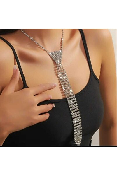 donna e milano Gümüş Renk Payetli (Parıldayan Taşlı) Kravat Modeli