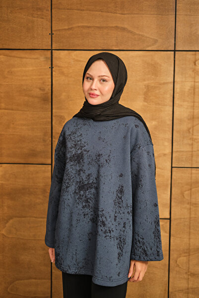 LOCCO Kadın Yıkama Desen Sweat Lacivert