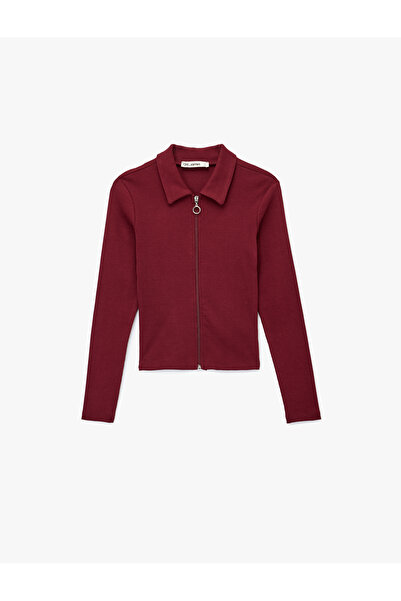 Koton Πουκάμισο με φερμουάρ Slim Fit Μακρυμάνικο μπλουζάκι με γιακά καμιζόλα