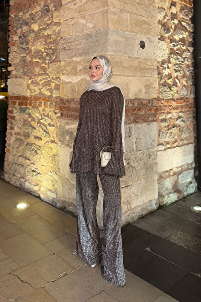 LOCCO Дамски комплект от две части с пайети, кафяв