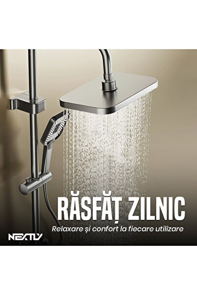 NEXTLY Shower Column: Smart LED, Digital Temp Display, Adjustable, Dark Gray Finish