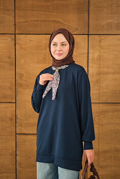 LOCCO Women's Collar Scarf Tunic Navy Blue