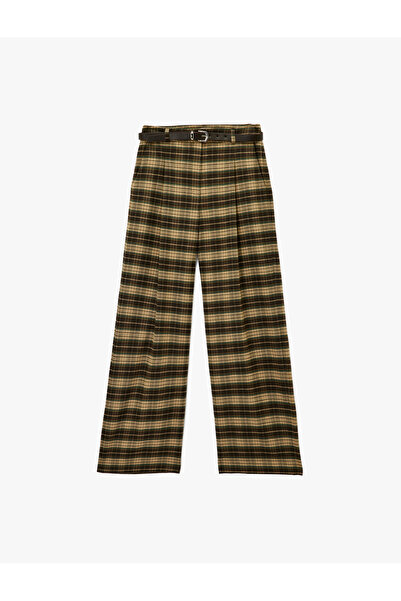 Koton Kemer Detaylı Cepli Geniş Paça Ekose Pantolon