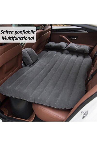 NEXTLY Set saltea auto gonflabilă cu pompă și perne, 130x80cm, suportă 136kg, gri