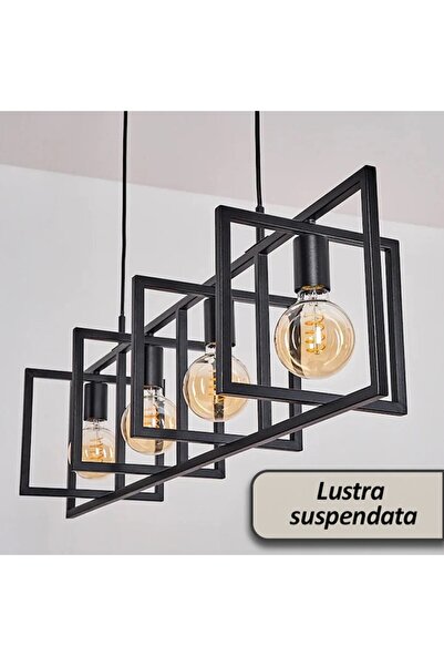 NEXTLY Contemporary Geometric Black Metal LED Chandelier, 4-Light, IP20, 112x26x150cm