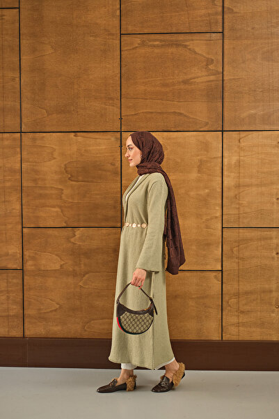 LOCCO Kadın Uzun Triko Hırka Su Yeşil