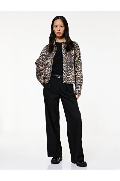 Koton Long Sleeve Leopard Print Faux Suede Jacket