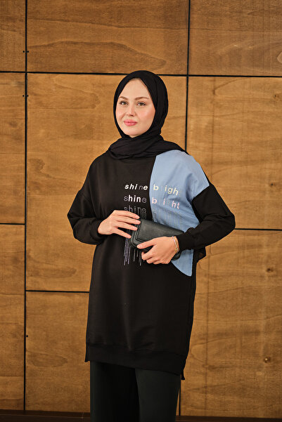 LOCCO Γυναικείο Πέτρινο Λεπτομέρεια συνδυασμός υφασμάτων Τουνίκ Μαύρο