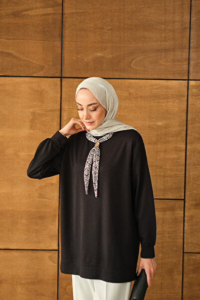 LOCCO Women's Collar Scarf Tunic Black