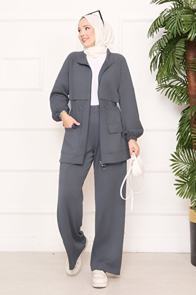 EBRUTESETTÜR Adjustable Waist Pocket Detailed Hijab Two-Piece Set