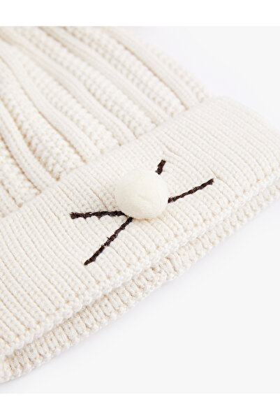 Koton Pompom Detailed Cat Figured Knitwear Beanie
